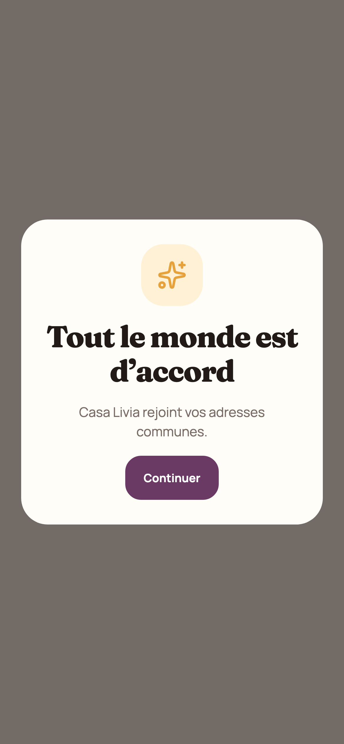 Fooder mutual match confirmation in light mode for the fictional restaurant Casa Livia.
